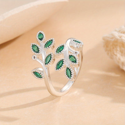 Elegant Leaf Design Open Ring with Sparkling Cubic Zirconia - Luxurious Copper, Perfect for Parties & Vacations, Party Wear|Sophisticated Style|Polished For Women