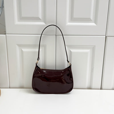 Trendy Glossy Shoulder Bag, Women Patent PU Leather Handbag, Simple Solid Color Underarm Purse