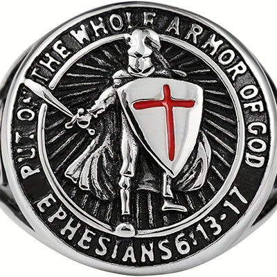 Men'S Stainless Steel Ring, Vintage Hip Hop Style, Knight Shield Design, Templar Order Protection, Crusader Cross, Birthday Anniversary Wedding Holiday Gift, Father'S Day Valentine'S Day Halloween Black Friday Easter Christma