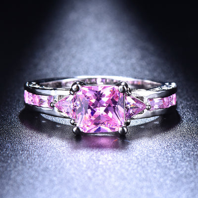 Glamorous Princess Cut Pink Zircon Ring - Sparkling Square Stone Engagement/Wedding Jewelry for Her - Perfect Valentines Day Gift for Feminine Elegance For Women