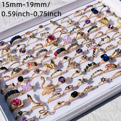 20pcs/Lot Trendy Colorful Rings for Women Mix Design Luxury Rhinestone Butterfly Snake Finger Ring Jewelry Set Wholesale For Women