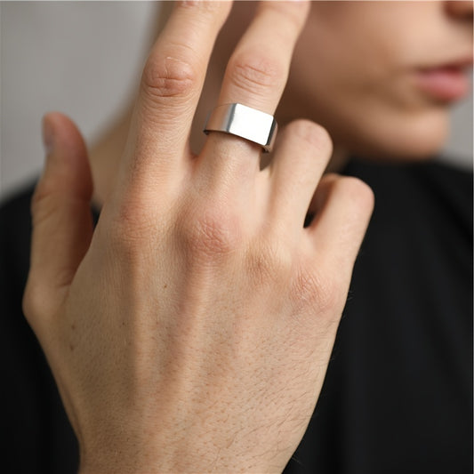 Simple Men's Stainless Steel Square Ring