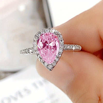 Luxurious Teardrop White Zirconia Engagement Ring - Wedding Bands with Exquisite Silver Plating, Inlaid Design, and Evening Party Decor for Female - Perfect for Special Occasions and Romantic Gestures