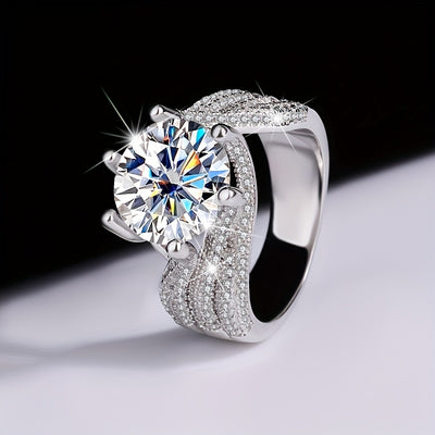925 Sterling Silver 5 Carat Moissanite Ring, Luxurious Full Faux Diamond Inlay, Commemorative Day Birthday Wedding Engagement Proposal Gift For Women