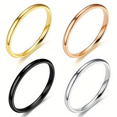 1pc 2MM Smooth Spherical Stainless Steel Ring For Women