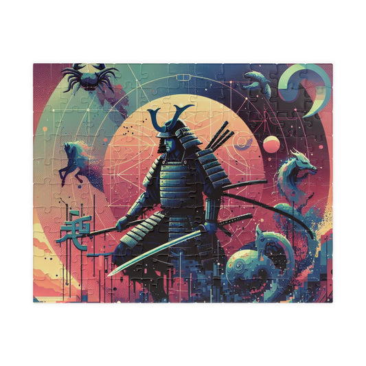 Futuristic Samurai Zodiac Art | Cosmic Warrior Digital Print | Japanese Sci-Fi Wall Decor V1 Puzzle (110, 252, 520, 1014-piece)