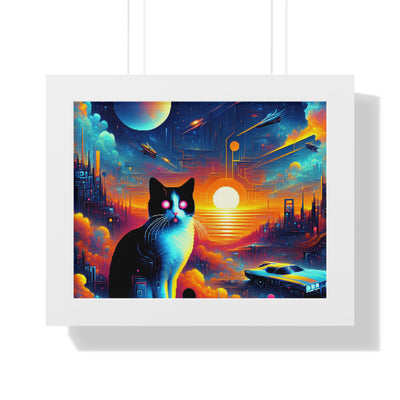 Digital Cat In Cyberpunk Animals V1 Framed Horizontal Poster
