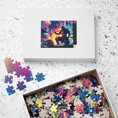 Futuristic Samurai and Spaceships | Sci-Fi Cyberpunk Wall Art | Japanese Warrior Digital Print V6 Puzzle (110, 252, 520, 1014-piece)