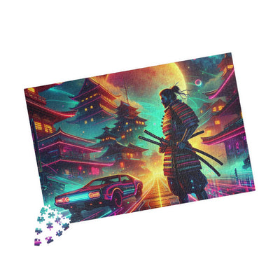 Futuristic Samurai and Spaceships | Sci-Fi Cyberpunk Wall Art | Japanese Warrior Digital Print V5 Puzzle (110, 252, 520, 1014-piece)