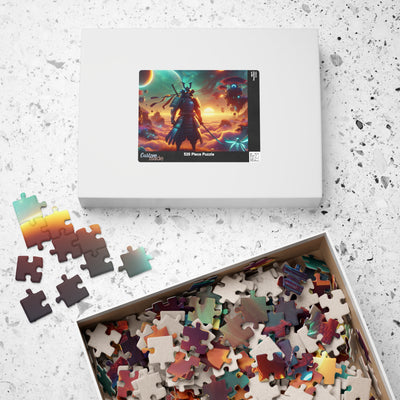 Futuristic Samurai and Spaceships | Sci-Fi Cyberpunk Wall Art | Japanese Warrior Digital Print V4 Puzzle (110, 252, 520, 1014-piece)