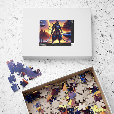 Futuristic Samurai and Spaceships | Sci-Fi Cyberpunk Wall Art | Japanese Warrior Digital Print V1 Puzzle (110, 252, 520, 1014-piece)