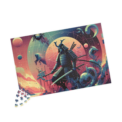 Futuristic Samurai Zodiac Art | Cosmic Warrior Digital Print | Japanese Sci-Fi Wall Decor V1 Puzzle (110, 252, 520, 1014-piece)