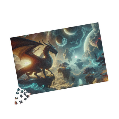 Celestial Dragon Fantasy Art | Mystical Space Landscape Wall Decor | Digital Print Puzzle (110, 252, 520, 1014-piece)
