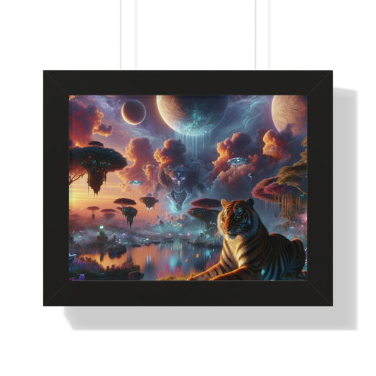 Digital Tiger In Alien Wildlife V2 Framed Horizontal Poster