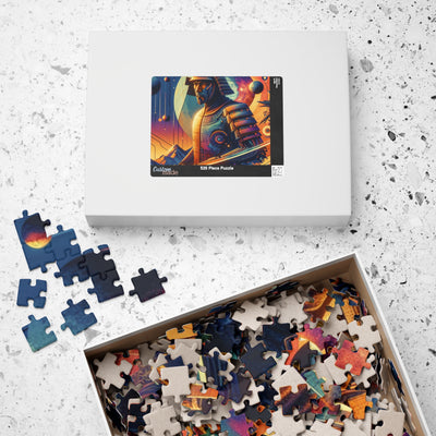 Futuristic Samurai and Spaceships | Sci-Fi Cyberpunk Wall Art | Japanese Warrior Digital Print V2 Puzzle (110, 252, 520, 1014-piece)