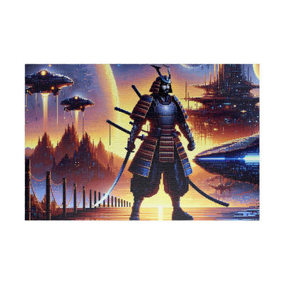 Futuristic Samurai and Spaceships | Sci-Fi Cyberpunk Wall Art | Japanese Warrior Digital Print V1 Puzzle (110, 252, 520, 1014-piece)