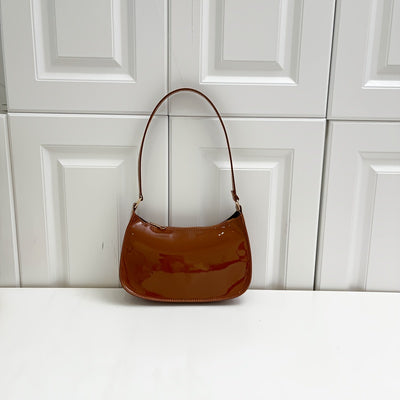 Trendy Glossy Shoulder Bag, Women Patent PU Leather Handbag, Simple Solid Color Underarm Purse