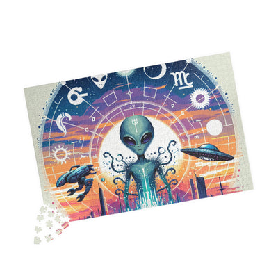 Digital Alien In Abstract Zodiac Signs V1 Puzzle (110, 252, 520, 1014-piece)