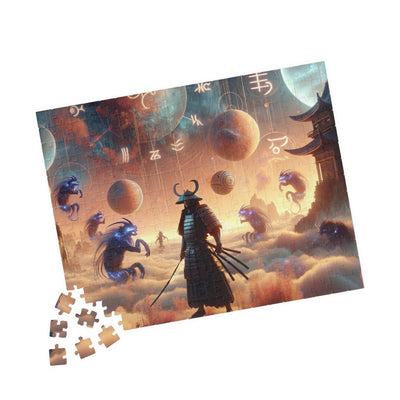 Futuristic Samurai Zodiac Art | Cosmic Warrior Digital Print | Japanese Sci-Fi Wall Decor V3 Puzzle (110, 252, 520, 1014-piece)