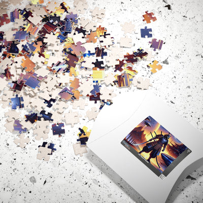 Futuristic Samurai and Spaceships | Sci-Fi Cyberpunk Wall Art | Japanese Warrior Digital Print V1 Puzzle (110, 252, 520, 1014-piece)
