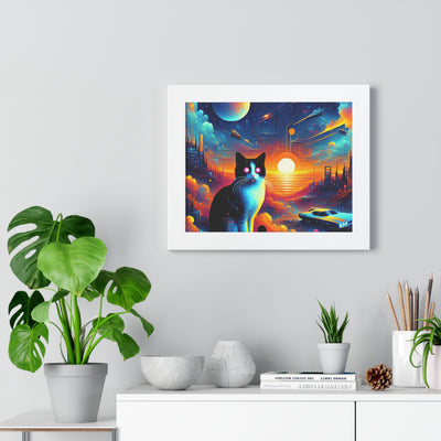 Digital Cat In Cyberpunk Animals V1 Framed Horizontal Poster