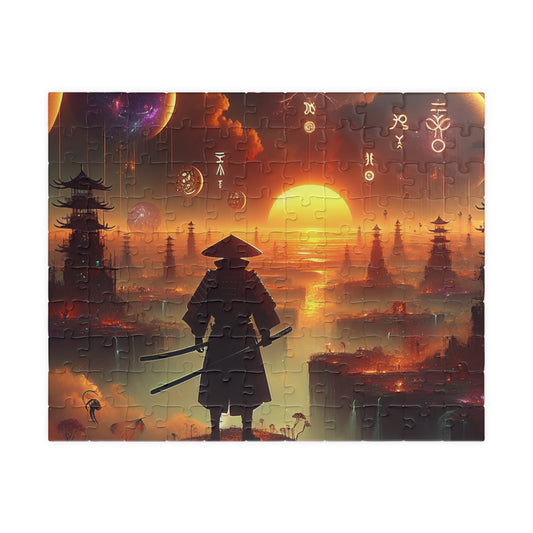 Futuristic Samurai Zodiac Art | Cosmic Warrior Digital Print | Japanese Sci-Fi Wall Decor V4 Puzzle (110, 252, 520, 1014-piece)