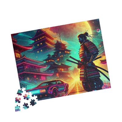 Futuristic Samurai and Spaceships | Sci-Fi Cyberpunk Wall Art | Japanese Warrior Digital Print V5 Puzzle (110, 252, 520, 1014-piece)