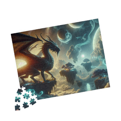 Celestial Dragon Fantasy Art | Mystical Space Landscape Wall Decor | Digital Print Puzzle (110, 252, 520, 1014-piece)
