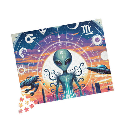 Digital Alien In Abstract Zodiac Signs V1 Puzzle (110, 252, 520, 1014-piece)