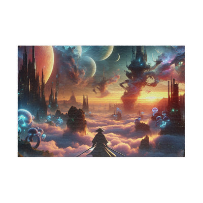 Futuristic Samurai and Spaceships | Sci-Fi Cyberpunk Wall Art | Japanese Warrior Digital Print V3 Puzzle (110, 252, 520, 1014-piece)