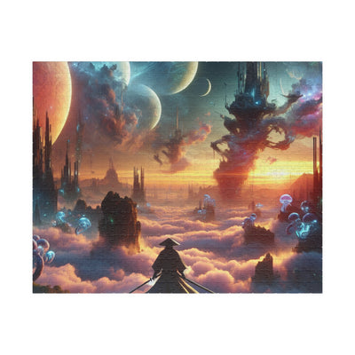Futuristic Samurai and Spaceships | Sci-Fi Cyberpunk Wall Art | Japanese Warrior Digital Print V3 Puzzle (110, 252, 520, 1014-piece)