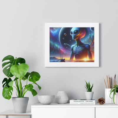 Digital Alien In Futuristic Landscapes V1 Framed Horizontal Poster