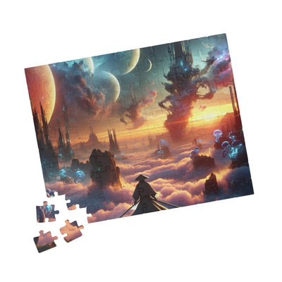 Futuristic Samurai and Spaceships | Sci-Fi Cyberpunk Wall Art | Japanese Warrior Digital Print V3 Puzzle (110, 252, 520, 1014-piece)