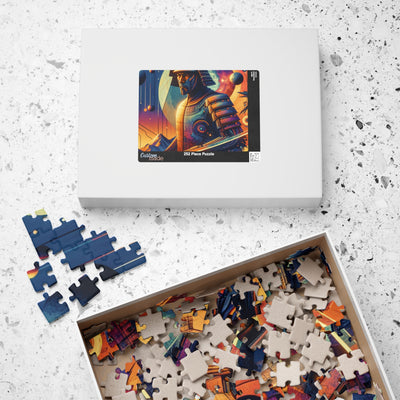 Futuristic Samurai and Spaceships | Sci-Fi Cyberpunk Wall Art | Japanese Warrior Digital Print V2 Puzzle (110, 252, 520, 1014-piece)