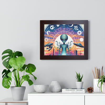 Digital Alien In Abstract Zodiac Signs V1 Framed Horizontal Poster