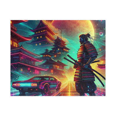 Futuristic Samurai and Spaceships | Sci-Fi Cyberpunk Wall Art | Japanese Warrior Digital Print V5 Puzzle (110, 252, 520, 1014-piece)