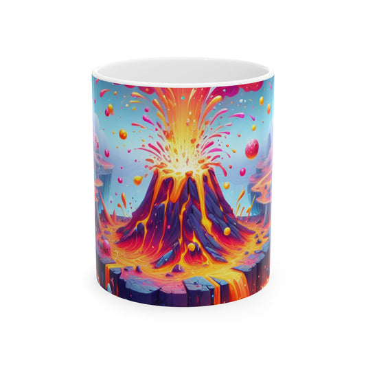 Volcanic Eruption Ceramic Mug - Colorful Coffee Cup for Nature Lovers, Unique Gift for Holidays, Explosive Design, Artful Tableware