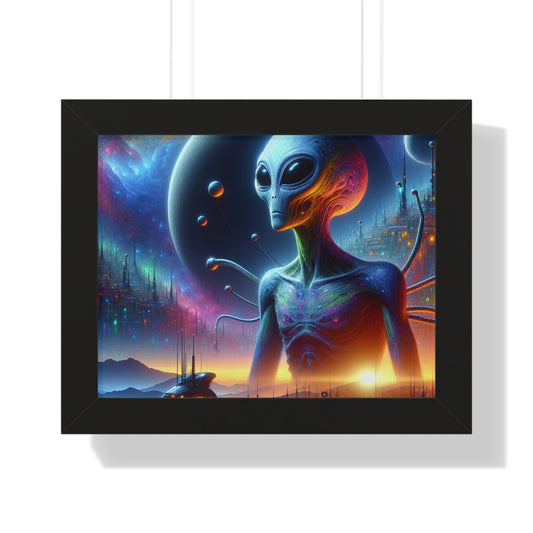Digital Alien In Futuristic Landscapes V1 Framed Horizontal Poster