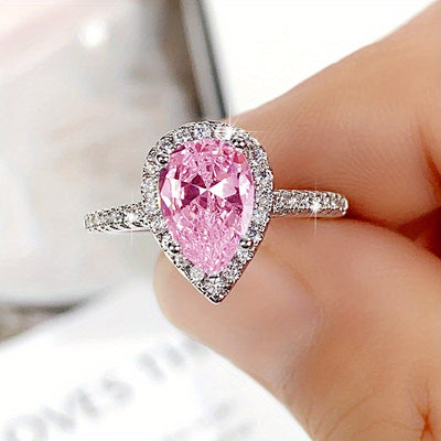 Luxurious Teardrop White Zirconia Engagement Ring - Wedding Bands with Exquisite Silver Plating, Inlaid Design, and Evening Party Decor for Female - Perfect for Special Occasions and Romantic Gestures