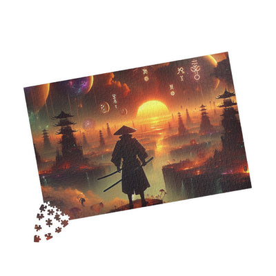 Futuristic Samurai Zodiac Art | Cosmic Warrior Digital Print | Japanese Sci-Fi Wall Decor V4 Puzzle (110, 252, 520, 1014-piece)
