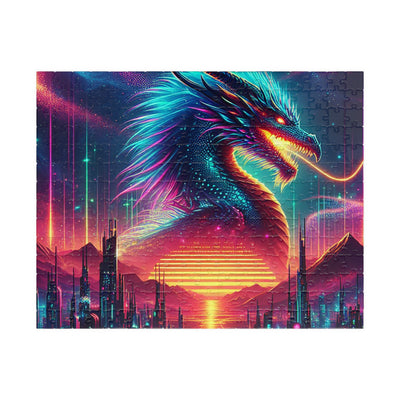 Neon Cyberpunk Dragon Art | Sci-Fi Vaporwave Fantasy Wall Print | Futuristic Decor | Digital Print Puzzle (110, 252, 520, 1014-piece)