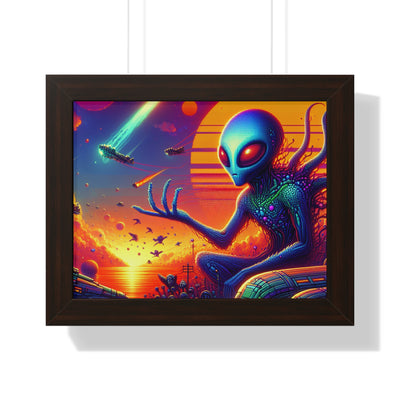Digital Alien In Meme Mashups V1 Framed Horizontal Poster