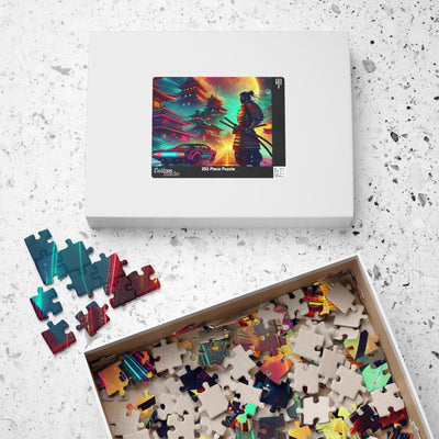 Futuristic Samurai and Spaceships | Sci-Fi Cyberpunk Wall Art | Japanese Warrior Digital Print V5 Puzzle (110, 252, 520, 1014-piece)