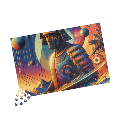 Futuristic Samurai and Spaceships | Sci-Fi Cyberpunk Wall Art | Japanese Warrior Digital Print V2 Puzzle (110, 252, 520, 1014-piece)