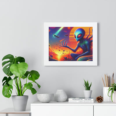 Digital Alien In Meme Mashups V1 Framed Horizontal Poster