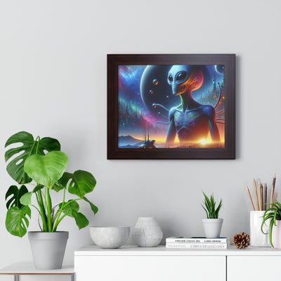 Digital Alien In Futuristic Landscapes V1 Framed Horizontal Poster
