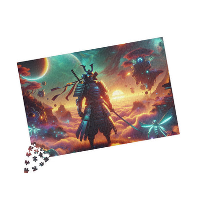 Futuristic Samurai and Spaceships | Sci-Fi Cyberpunk Wall Art | Japanese Warrior Digital Print V4 Puzzle (110, 252, 520, 1014-piece)