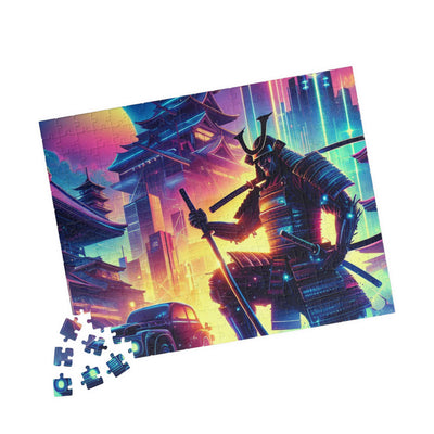 Futuristic Samurai and Spaceships | Sci-Fi Cyberpunk Wall Art | Japanese Warrior Digital Print V6 Puzzle (110, 252, 520, 1014-piece)