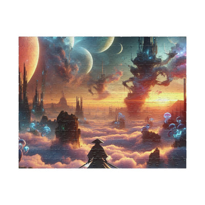 Futuristic Samurai and Spaceships | Sci-Fi Cyberpunk Wall Art | Japanese Warrior Digital Print V3 Puzzle (110, 252, 520, 1014-piece)
