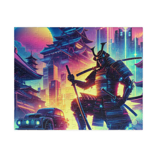 Futuristic Samurai and Spaceships | Sci-Fi Cyberpunk Wall Art | Japanese Warrior Digital Print V6 Puzzle (110, 252, 520, 1014-piece)